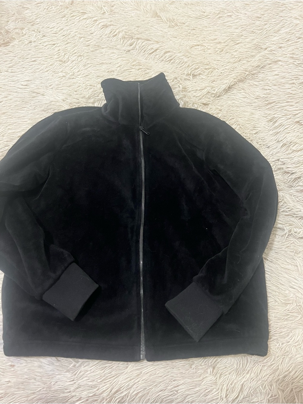Athleta Black Velvet-Look Zip Bomber Jacket